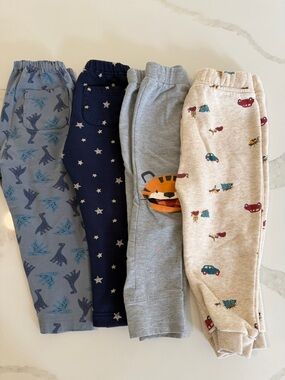 Four Pack of Boys 2T Leggings - Blue, Navy, Gray, Cream with Prints